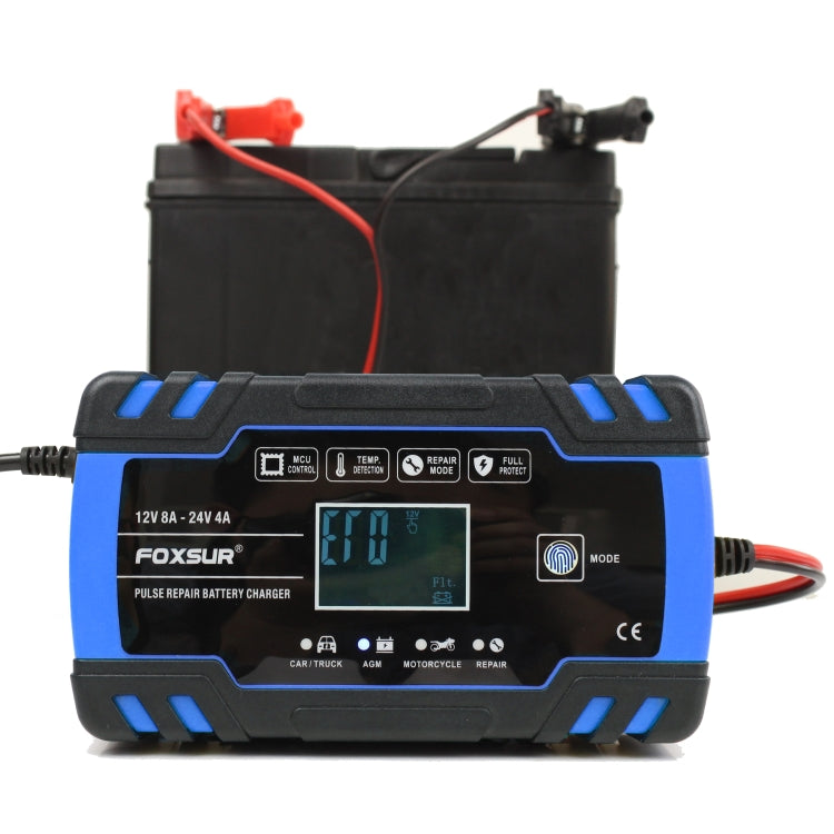 FOXSUR 12V-24V Car Motorcycle Truck Repair Battery Charger AGM Charger, EU Plug (Blue), EU Plug Blue