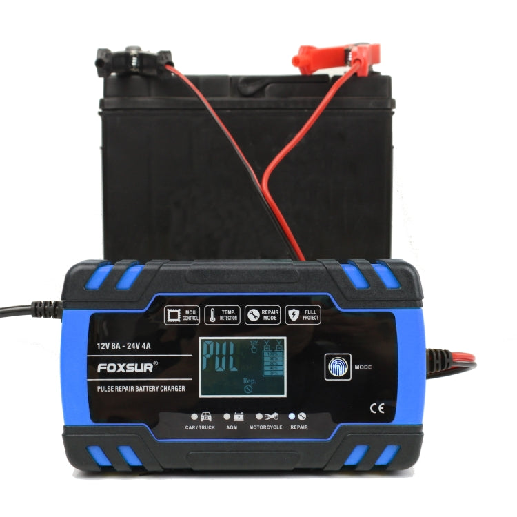 FOXSUR 12V-24V Car Motorcycle Truck Repair Battery Charger AGM Charger, EU Plug (Blue), EU Plug Blue