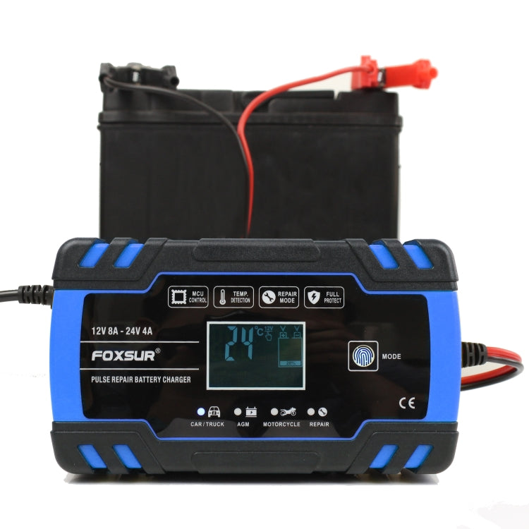 FOXSUR 12V-24V Car Motorcycle Truck Repair Battery Charger AGM Charger, EU Plug (Blue), EU Plug Blue