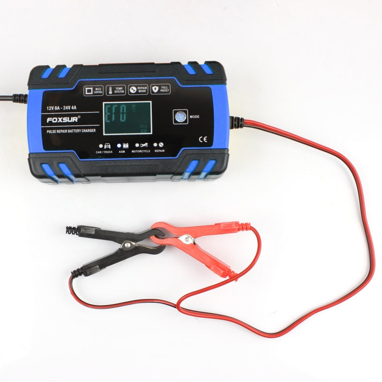 FOXSUR 12V-24V Car Motorcycle Truck Repair Battery Charger AGM Charger, EU Plug (Blue), EU Plug Blue