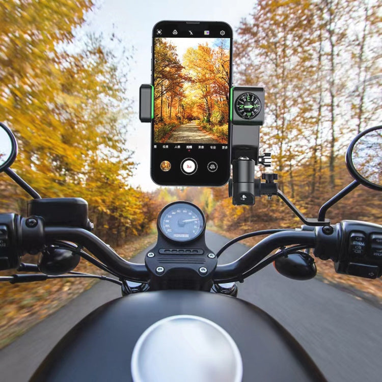 Motorcycle Spherical Compass Phone Holder, Rearview Mirror without Light, Rearview Mirror without Light (Green), Rearview Mirror without Light (Black)