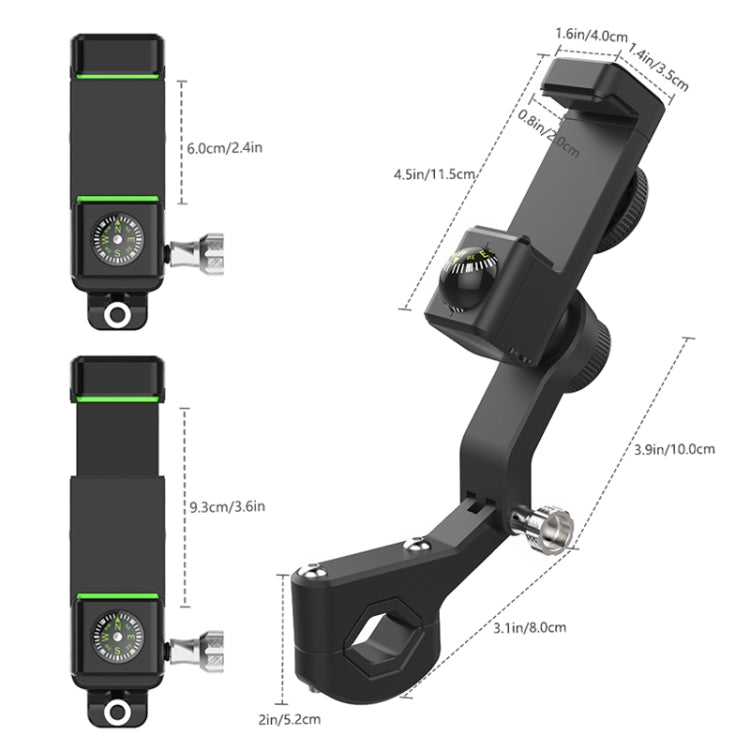 Motorcycle Spherical Compass Phone Holder, Rearview Mirror without Light, Rearview Mirror without Light (Green), Rearview Mirror without Light (Black)