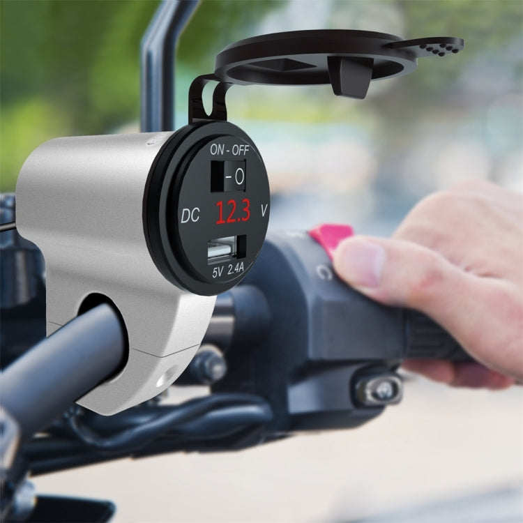 ZH-975A1 Motorcycle Aluminum Alloy Waterproof Mobile Phone Single USB Charger with Red Voltmeter, ZH-975A1