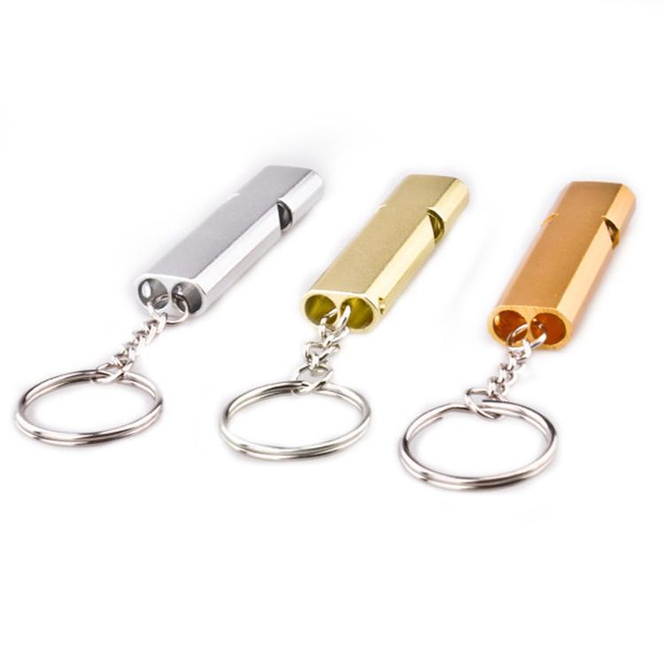 MNL-006 Aluminum Alloy Double Tube High Frequency Whistle Children Outdoor Survival Whistle with Key Ring, 10 PCS Black, 10 PCS Gold, 10 PCS Rose Gold, 10 PCS Silver