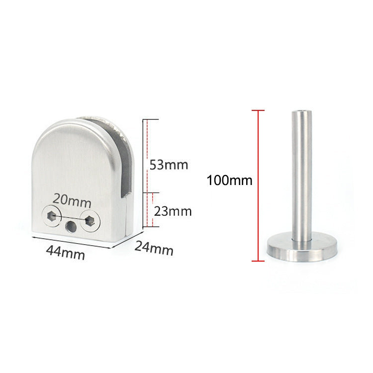 304 Stainless Steel Glass Fish Mouth Support Rod Fixing Clip with 14x100mm Rod, Specification: M, M, with 14x100mm Rod