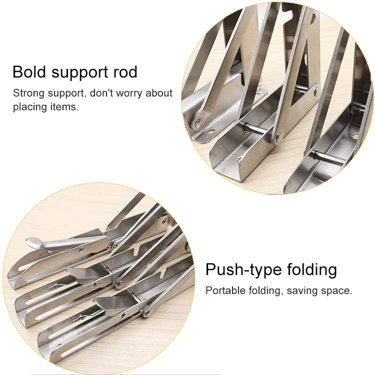 2 PCS 10 inch K Type Wall-mounted Foldable Stainless Steel Spring Storage Shelf for Dining Table, 10 inch