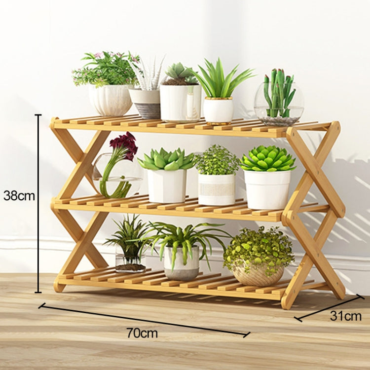 3-Layer Balcony Living Room Collapsible Solid Wood Flower Stand Potted Planting Shelves, Length: 70cm, 70cm 3-Layer