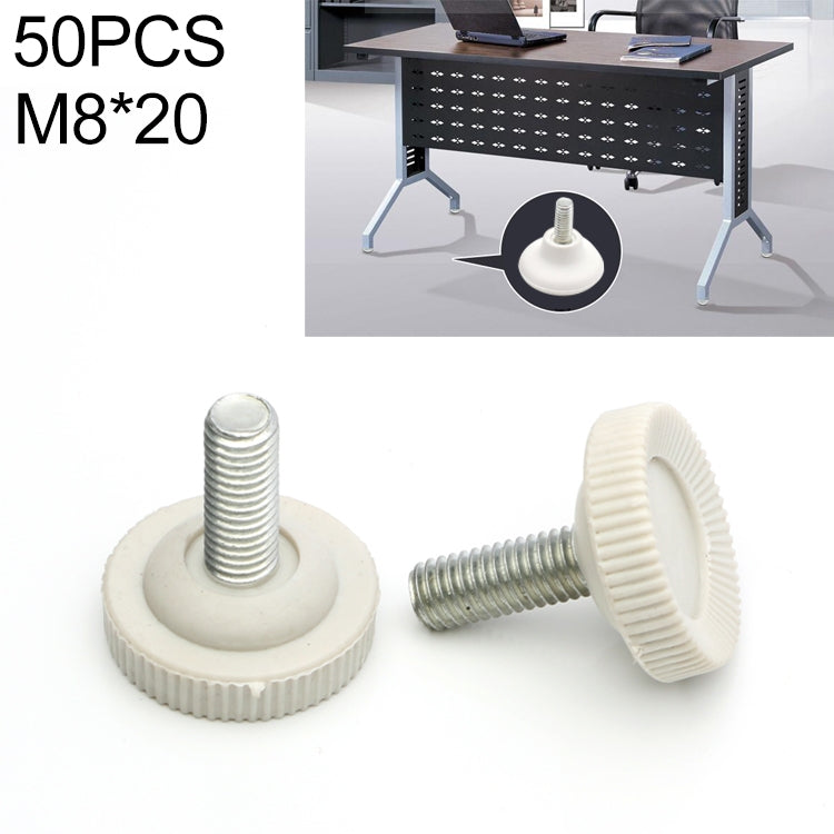 50 PCS Adjustable Foot Pad Furniture Screw Support Stub, M8x20 (White), M8x20 (White)