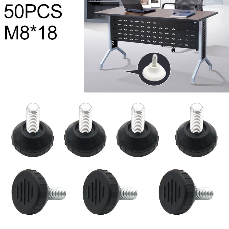 50 PCS Adjustable Foot Pad Furniture Screw Support Stub, M8x18, M8x18