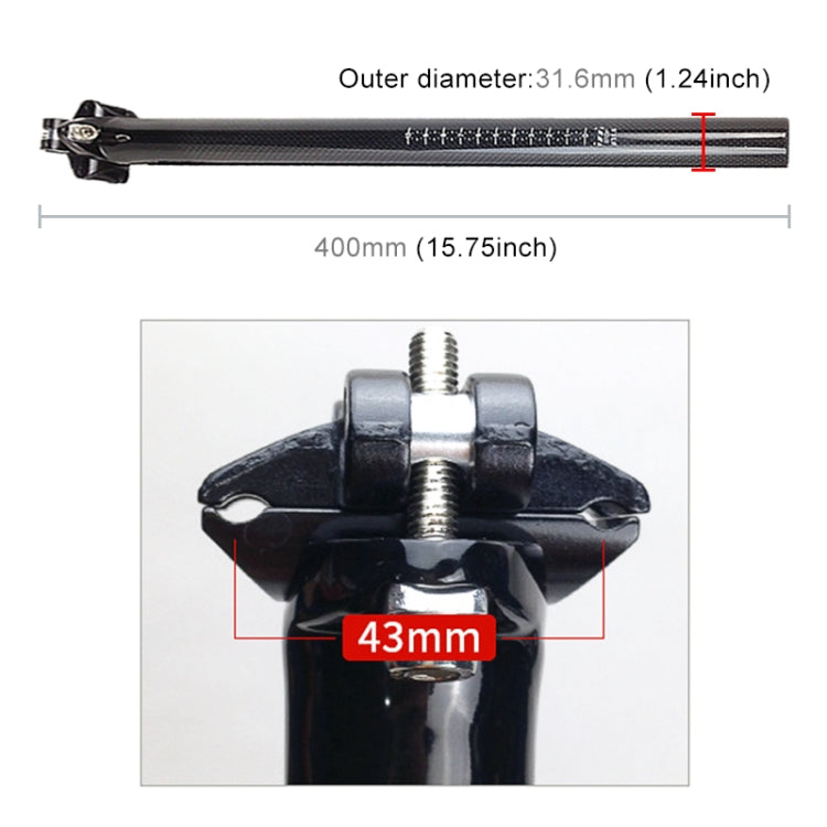 TOSEEK 3K Carbon Fiber Mountain Bike Road Bike Bicycle Seat Tube Seatpost Seat Fitting Seat Pole Bicycle Fittings, Size: 31.6x400mm, 31.6x400mm