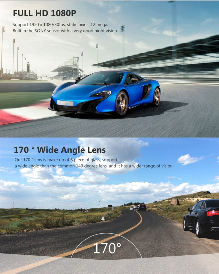 A305 Car DVR Camera 2.45 inch IPS Screen Full HD 1080P 170 Degree Wide Angle Viewing, Support Motion Detection / TF Card / G-Sensor / WiFi / HDMI, 2.45 inch