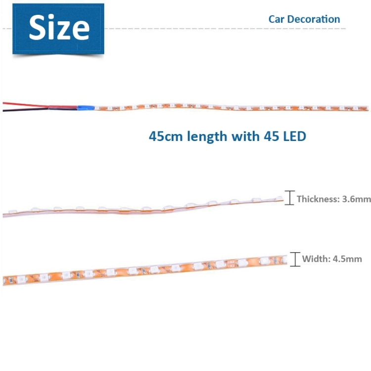 5 PCS Normally-on Style 45 LED 3528 SMD Waterproof Flexible Car Strip Light for Car Decoration, DC 12V, Length: 45cm, 45cm+Red, 45cm+White, 45cm+Yellow, 45cm+Dark Blue, 45cm+Green, 45cm+Ice blue, 45cm+Pink