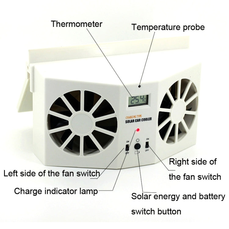 2W Solar Powered Car Auto Air Vent Cool Fan Cooler Ventilation System Radiator, with Temperature Display, 2W Solar Powered Fan