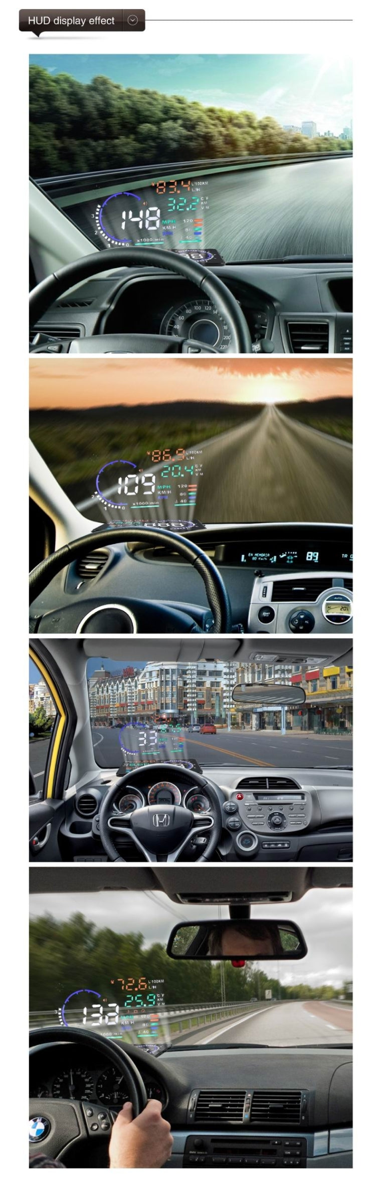 A8 5.5 inch Car OBDII HUD Warning System Vehicle-mounted Head Up Display Projector with LED, Support Fuel Consumption & Over Speed Alarm & Water Temperature & Fault Diagnosis, A8