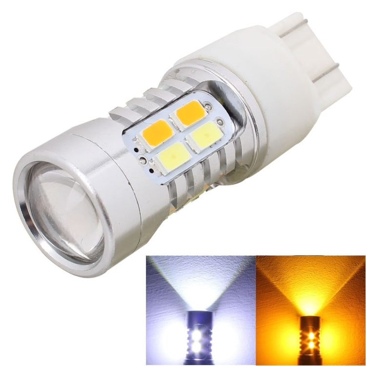 2PCS T20 10W 700LM Yellow + White Light Dual Wires 20-LED SMD 5630 Car Brake Light Lamp Bulb, Constant Current, DC 12-24V, T20 Dual Wires
