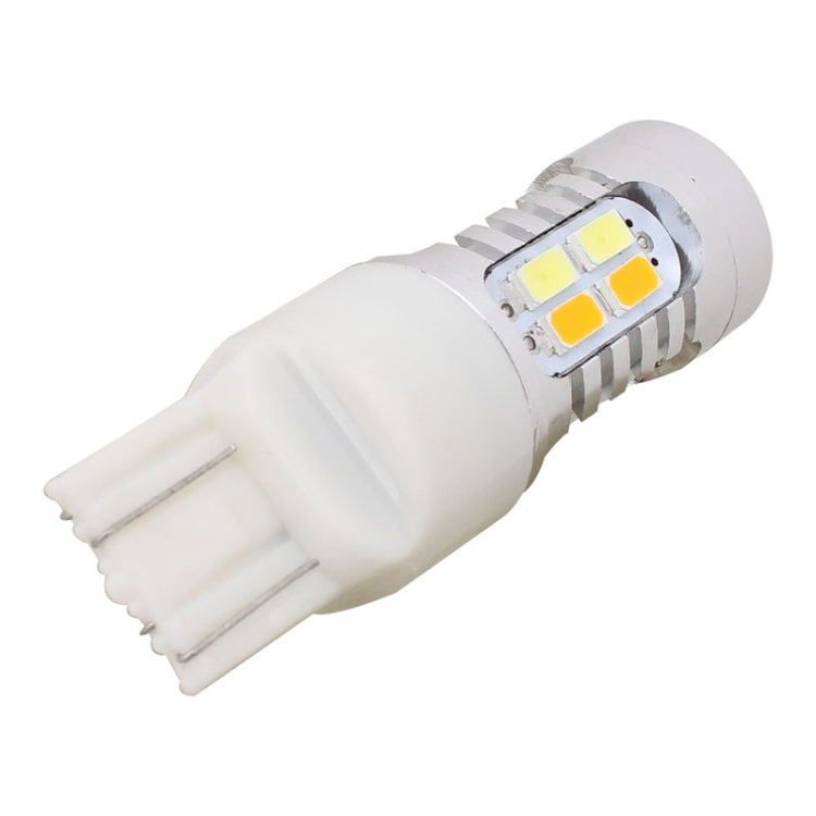 2PCS T20 10W 700LM Yellow + White Light Dual Wires 20-LED SMD 5630 Car Brake Light Lamp Bulb, Constant Current, DC 12-24V, T20 Dual Wires