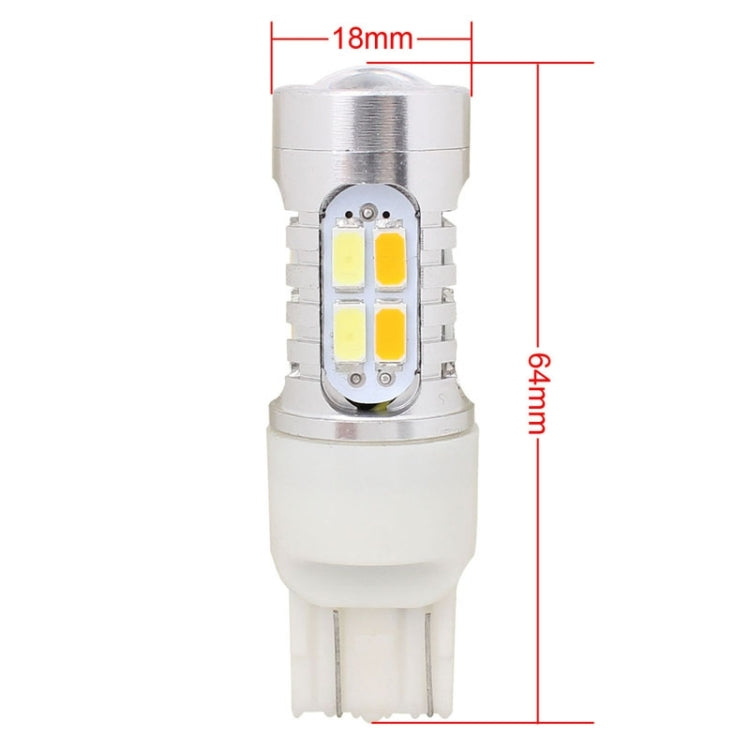 2PCS T20 10W 700LM Yellow + White Light Dual Wires 20-LED SMD 5630 Car Brake Light Lamp Bulb, Constant Current, DC 12-24V, T20 Dual Wires