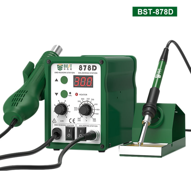 BEST BST-878D 2 in 1 Adjustable Temperature Hot Air Gun with Electric Soldering Iron Rework Station, BST-878D EU Plug, BST-878D US Plug