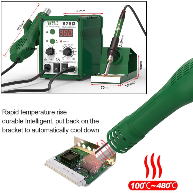 BEST BST-878D 2 in 1 Adjustable Temperature Hot Air Gun with Electric Soldering Iron Rework Station, BST-878D EU Plug, BST-878D US Plug