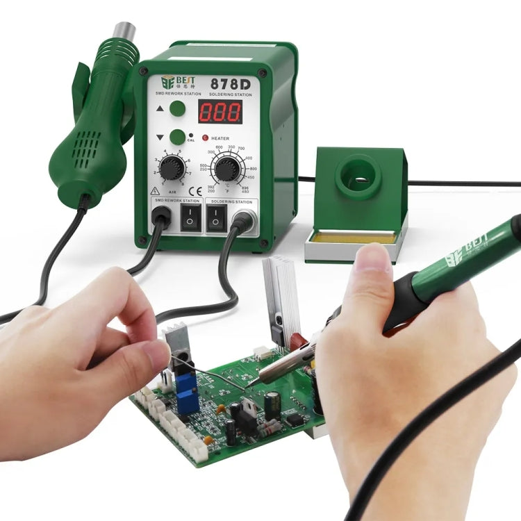 BEST BST-878D 2 in 1 Adjustable Temperature Hot Air Gun with Electric Soldering Iron Rework Station, BST-878D EU Plug, BST-878D US Plug