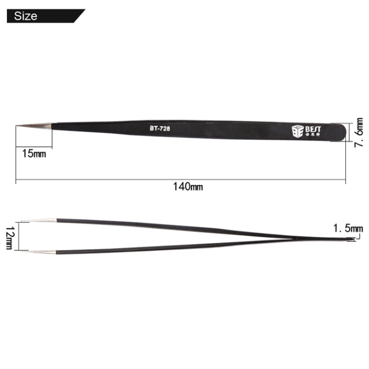 BEST BST-728 202 Stainless Steel Anti-static Tip Tweezers, BST-728