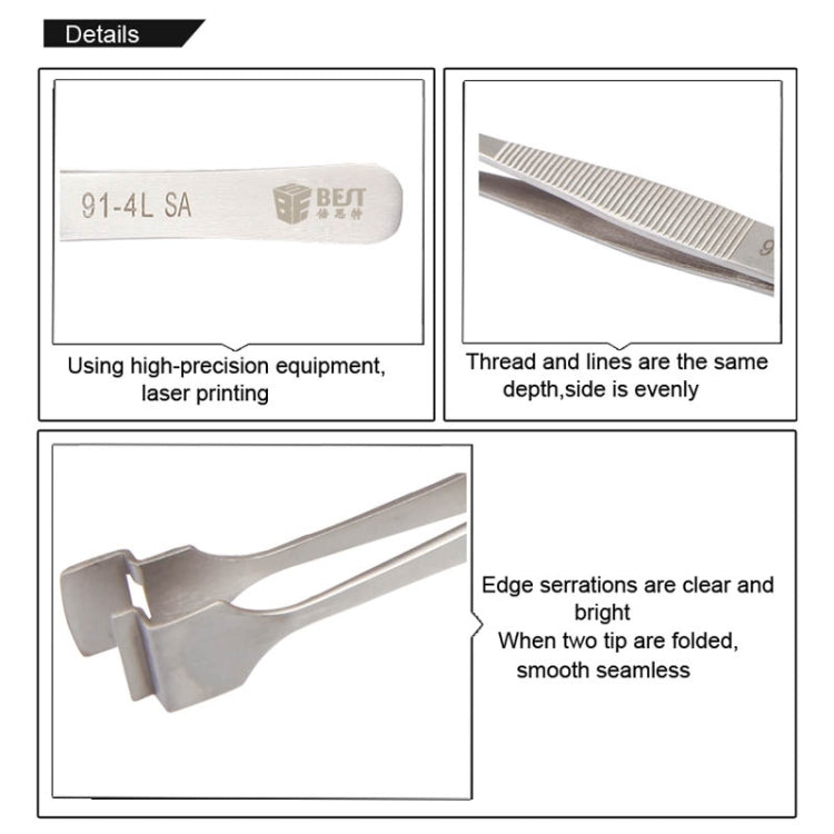 BEST BST-91-4L SA Professional Stainless Steel Wafer Tweezers for Silicon Wafer, BST-91-4L