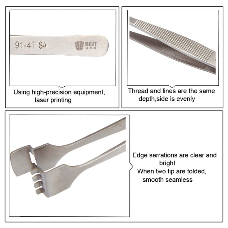 BEST BST-91-4T SA Professional Stainless Steel Wafer Tweezers for Silicon Wafer, BST-91-4T
