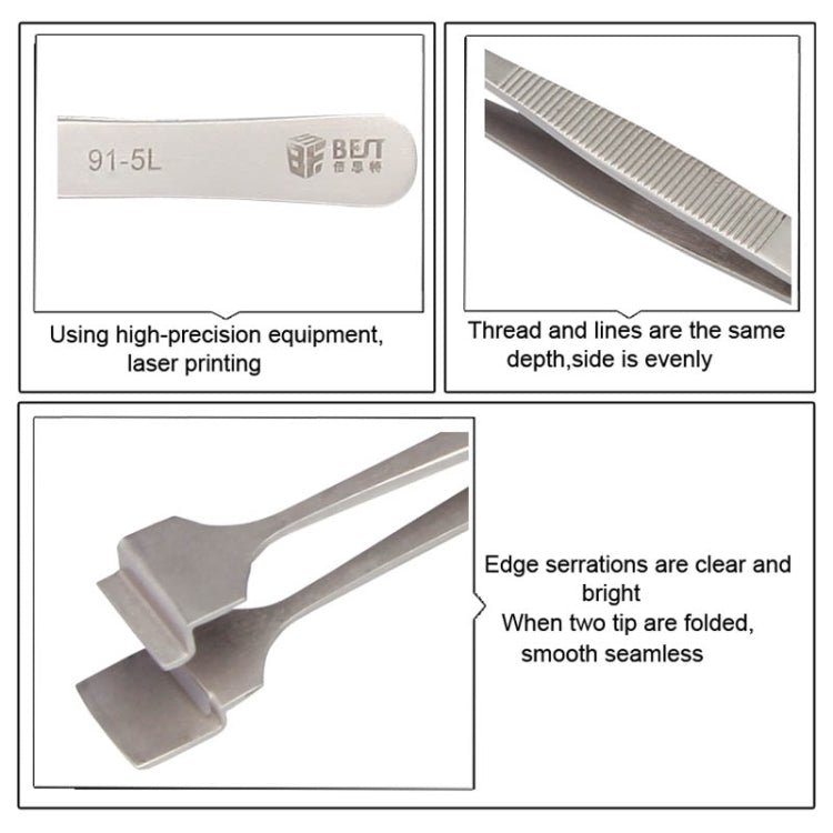 BEST BST-91-5L SA Professional Stainless Steel Wafer Tweezers for Silicon Wafer, BST-91-5