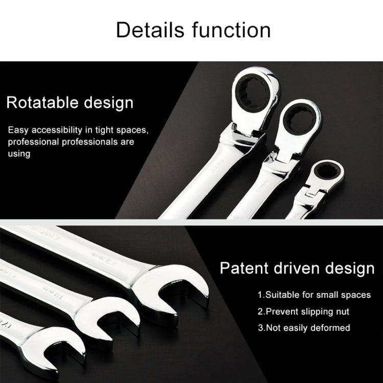 14mm Dual-use Opening Plum Ratcheting Angled Wrench , Length: 18.5cm, 14mm