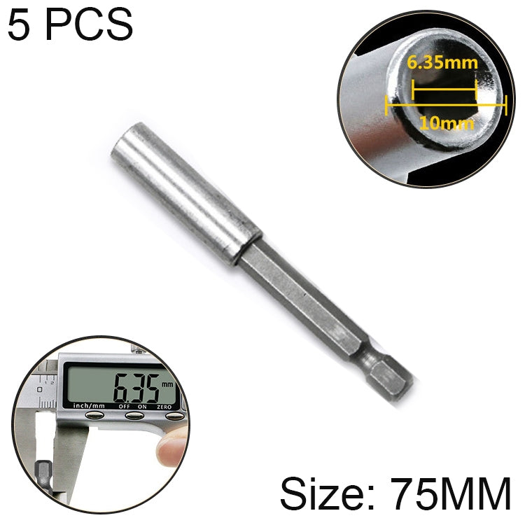 5 PCS 1/4 Electric Batch Head High Magnetism Connecting Rod Pistol Drill Extension Rod Sleeve Fast Turning Joint, Length: 75mm, 75mm Joint