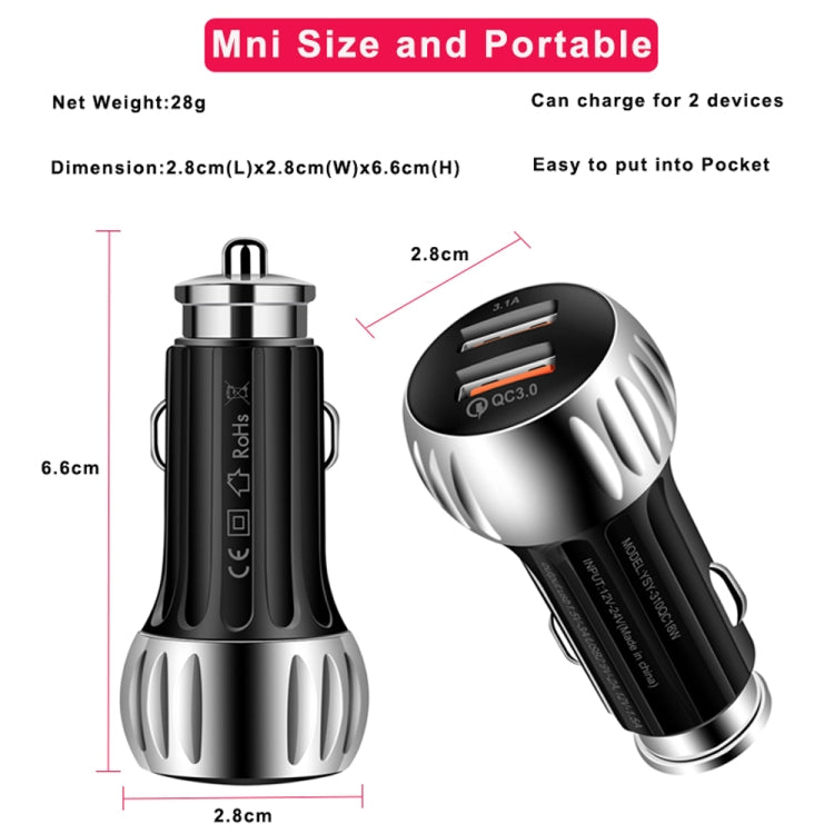 YSY-310QC18W QC3.0 Dual Port USB Car Charger + 3A USB to 8 Pin Data Cable, Cable Length: 1m, YSY-310QC18W with 8 Pin Cable, with 8 Pin Cable