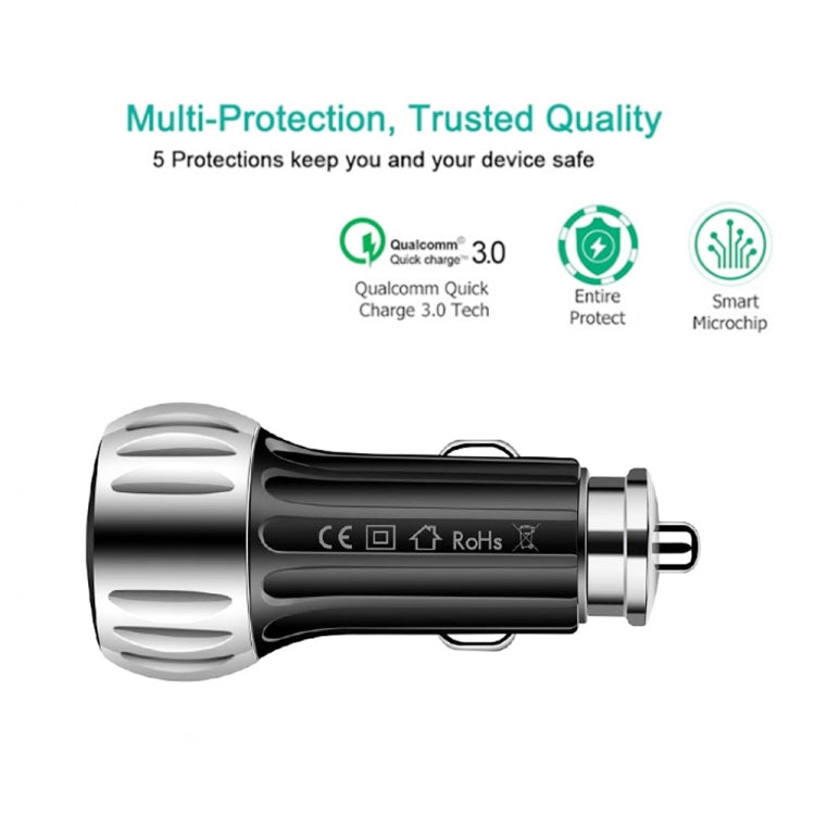 YSY-310QC18W QC3.0 Dual Port USB Car Charger + 3A USB to Micro USB Data Cable, Cable Length: 1m, YSY-310QC18W with Micro USB Cable, with Micro USB Cable