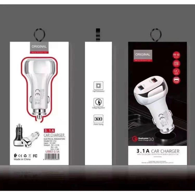 YSY-312 2 in 1 18W Portable QC3.0 Dual USB Car Charger + 1m 3A USB to USB-C / Type-C Data Cable Set, with USB-C / Type-C Cable