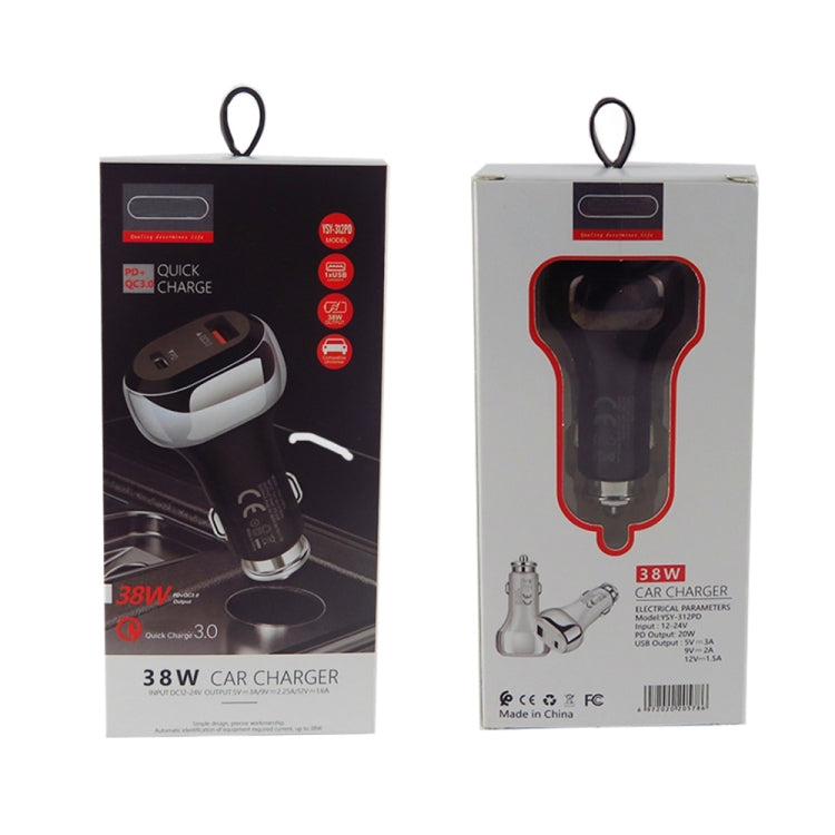 YSY-312PD QC3.0 18W USB + PD 20W USB-C / Type-C Car Charger with USB to Micro USB Data Cable, PD 20W with Micro USB Cable