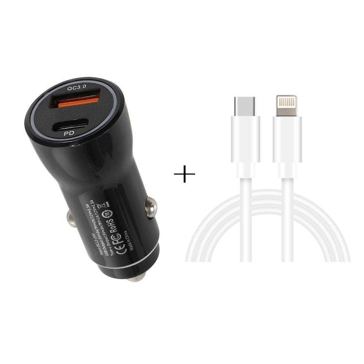 P21 PD 20W USB-C / Type-C + QC3.0 18W USB Fast Car Charger with USB-C / Type-C to 8 Pin Data Cable Set, USB-C / Type-C to 8 Pin