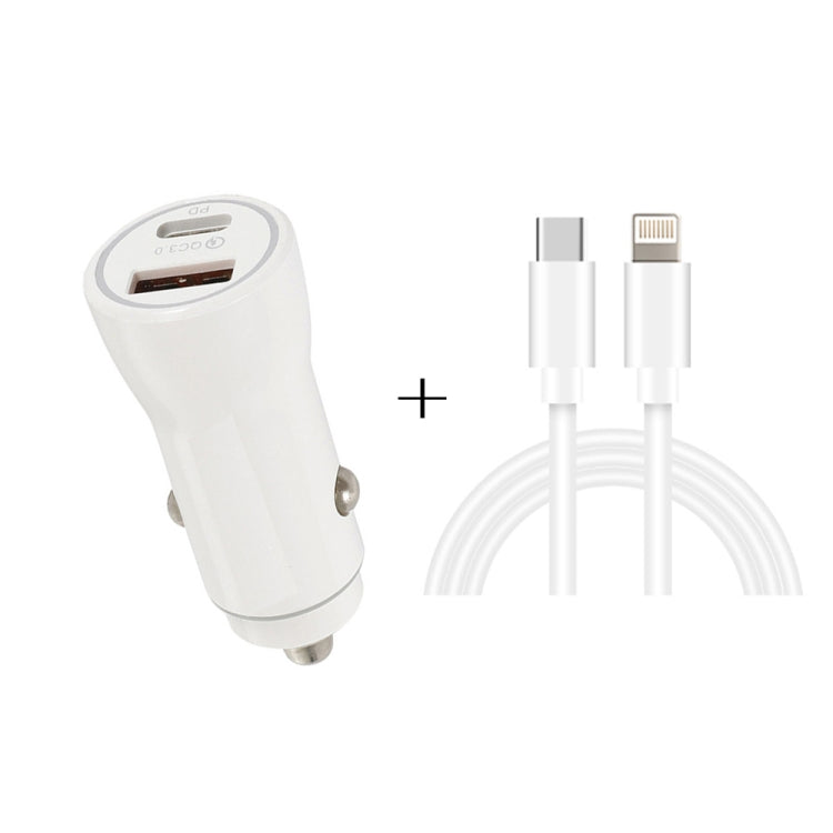P21 PD 20W USB-C / Type-C + QC3.0 18W USB Fast Car Charger with USB-C / Type-C to 8 Pin Data Cable Set, USB-C / Type-C to 8 Pin