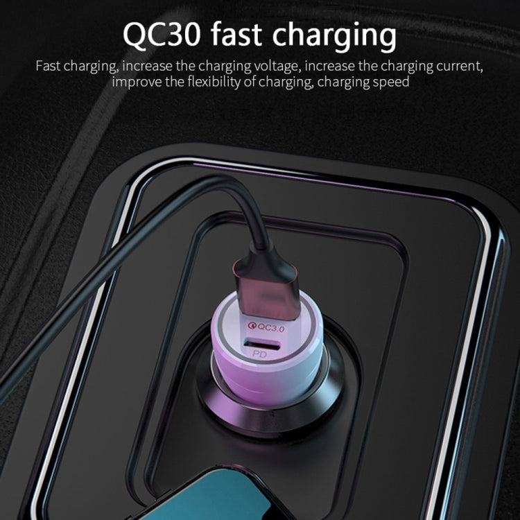 P21 PD 20W USB-C / Type-C + QC3.0 18W USB Fast Car Charger with USB-C / Type-C to 8 Pin Data Cable Set, USB-C / Type-C to 8 Pin