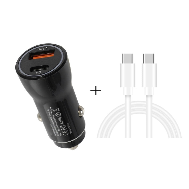 P21 PD 20W USB-C / Type-C + QC3.0 18W USB Fast Car Charger with USB-C / Type-C to USB-C / Type-C Data Cable Set, USB-C / Type-C to USB-C / Type-C