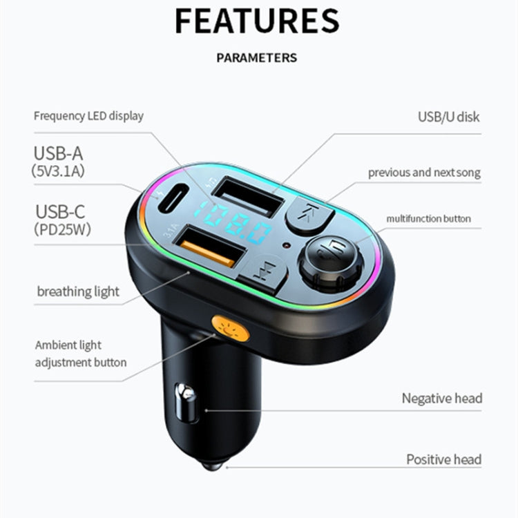 C29 Car Bluetooth 5.0 FM Transmitter  Car MP3 Player Fast Charge U Disk Lossless Music Player, C29