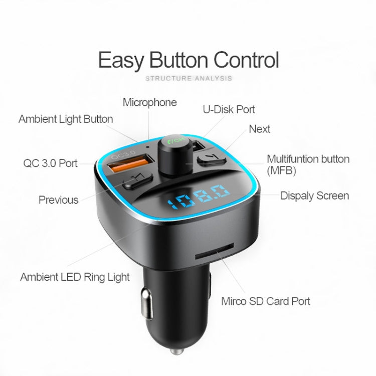 T25S Car MP3 Player Multi-function BT5.0 Dual USB Chargers, T25S