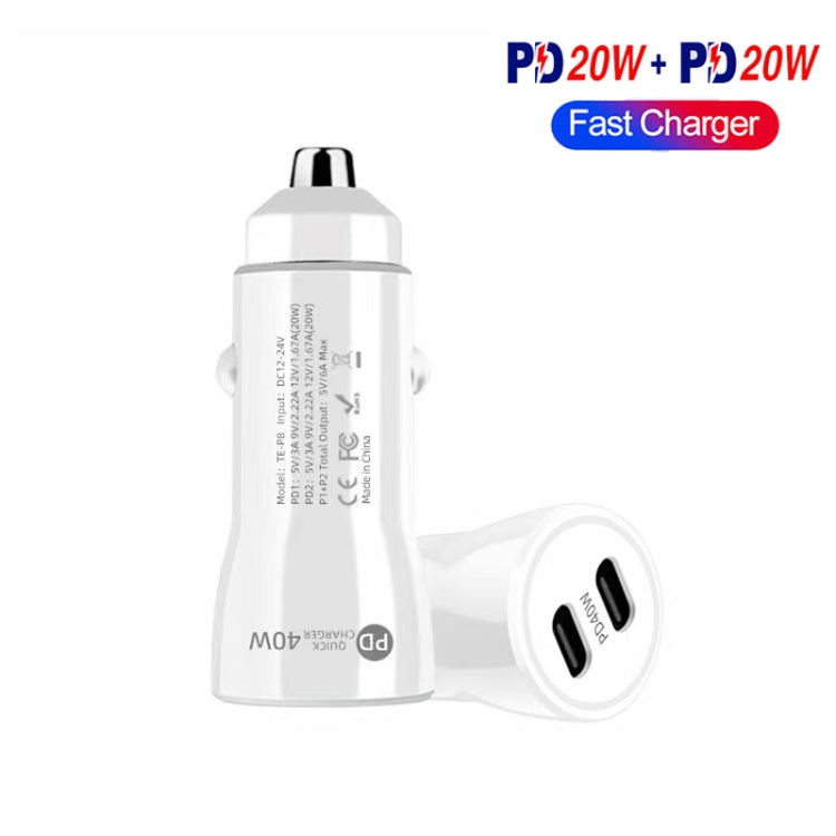 TE-P8 40W PD20W + PD20W Dual Port PD3.0 Car Charger with Type-c to Type-C Data Cable, Length: 1m