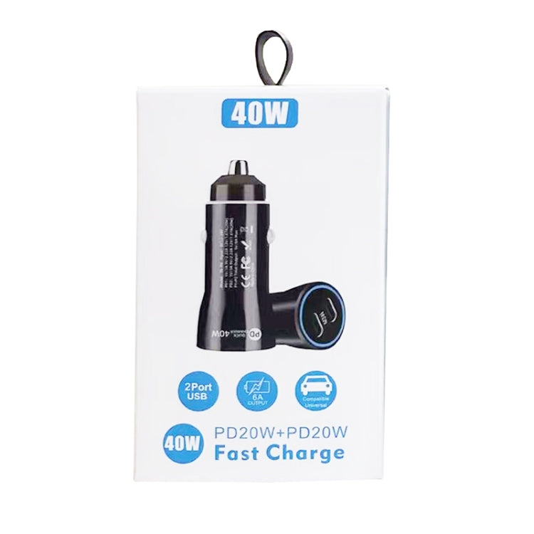 TE-P8 40W PD20W + PD20W Dual Port PD3.0 Car Charger with Type-c to Type-C Data Cable, Length: 1m