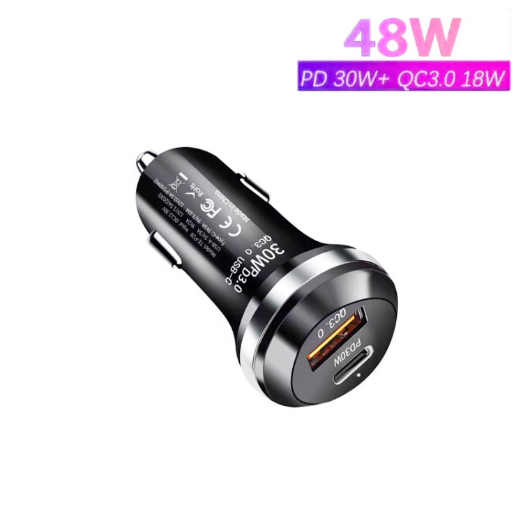 P28 USB-C PD30W + QC3.0 18W USB Dual Port Car Charger, P28 (Black), P28 (White)