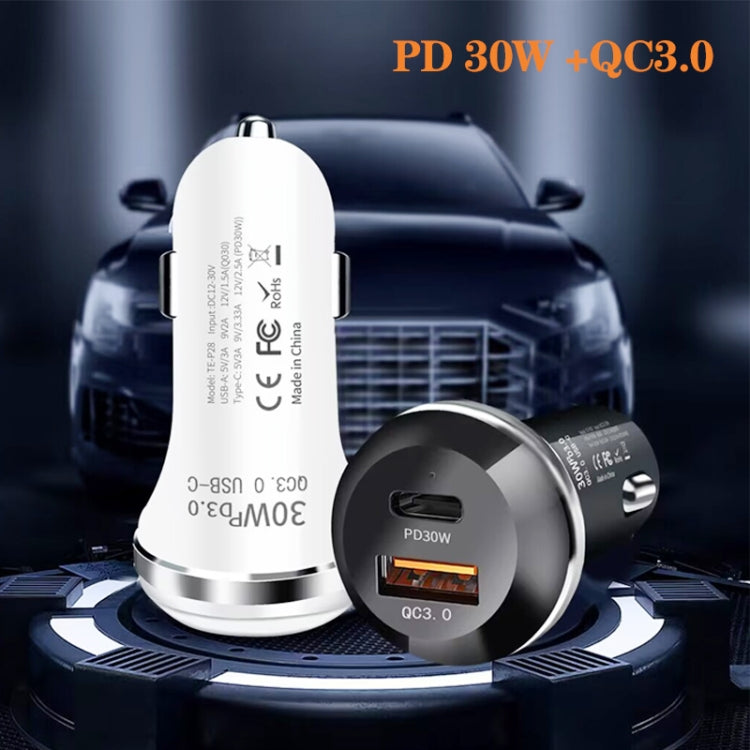 P28 USB-C PD30W + QC3.0 18W USB Dual Port Car Charger, P28 (Black), P28 (White)