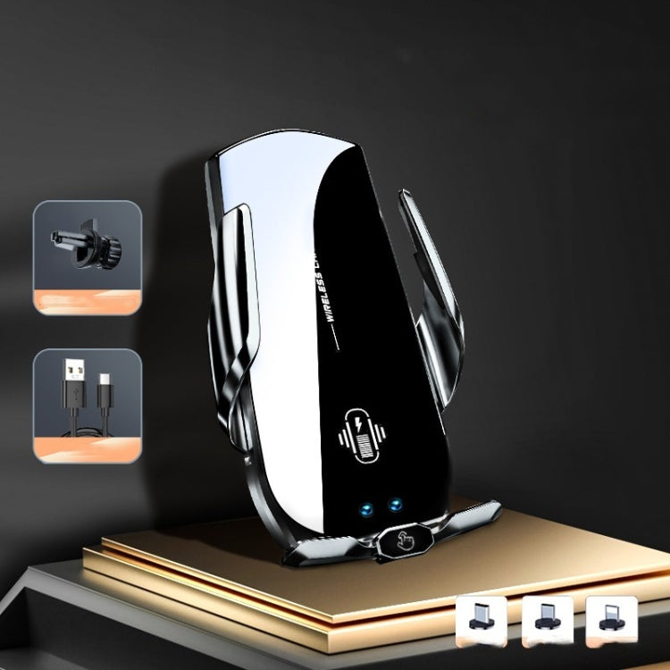A2 Car Mobile Phone Bracket Wireless 15W Fast Charging Automatic Smart Sensor Stand, A2 (Silver), A2 (Black)2