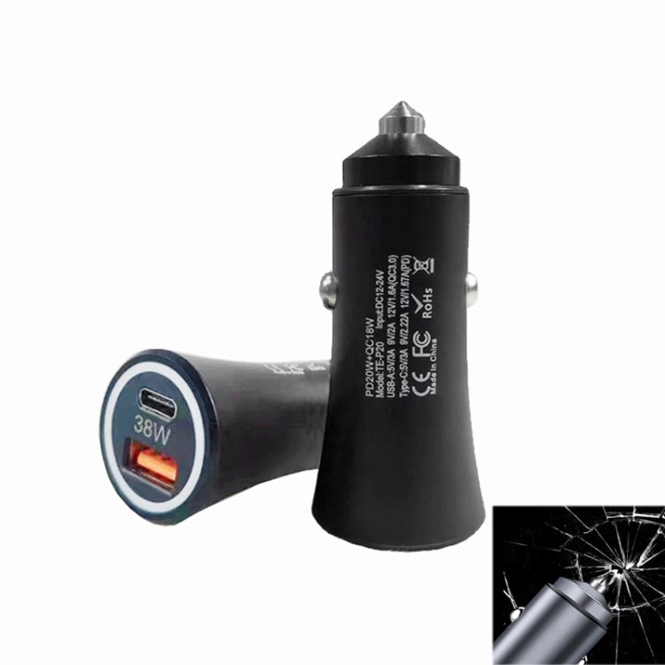 P20 38W PD3.0 20W + QC3.0 USB Safety Hammer Car Charger, P20, P20 (Black), P20 (Blue), P20 (Red)