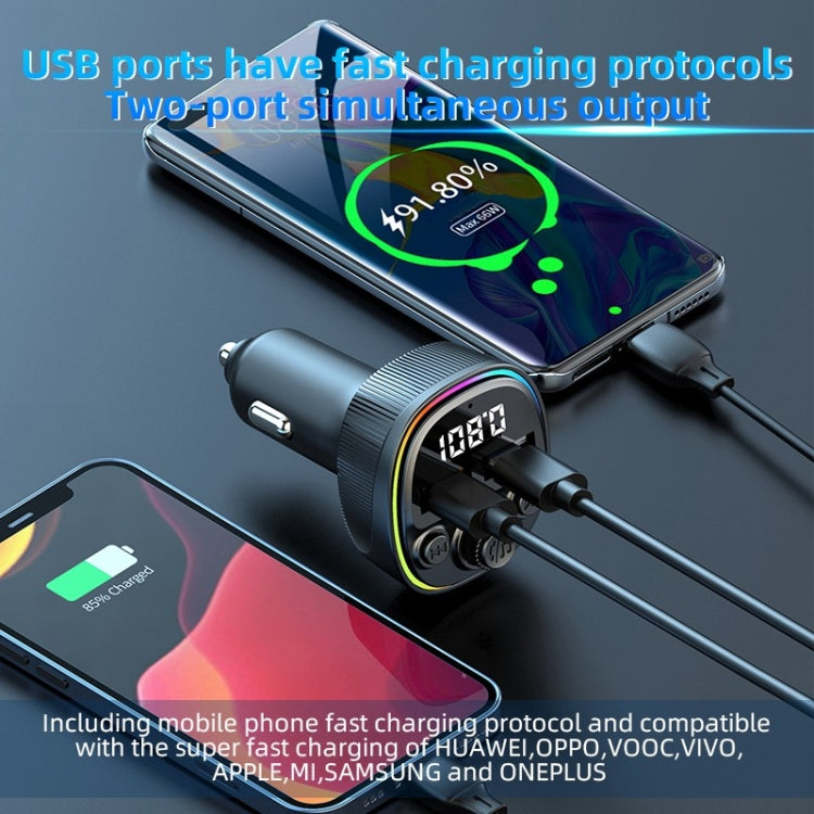 CS2 Digital Display Dual USB MP3 Player Bluetooth FM Transmitter 66W Super Fast Car Charger, CS2