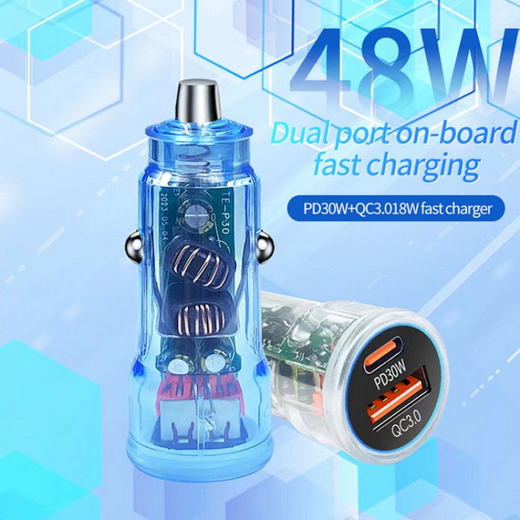 P35 48W PD30W+QC3.0 18W USB Transparent Car Quick Charge, P35 (Transparent), P35 (Transparent Blue)