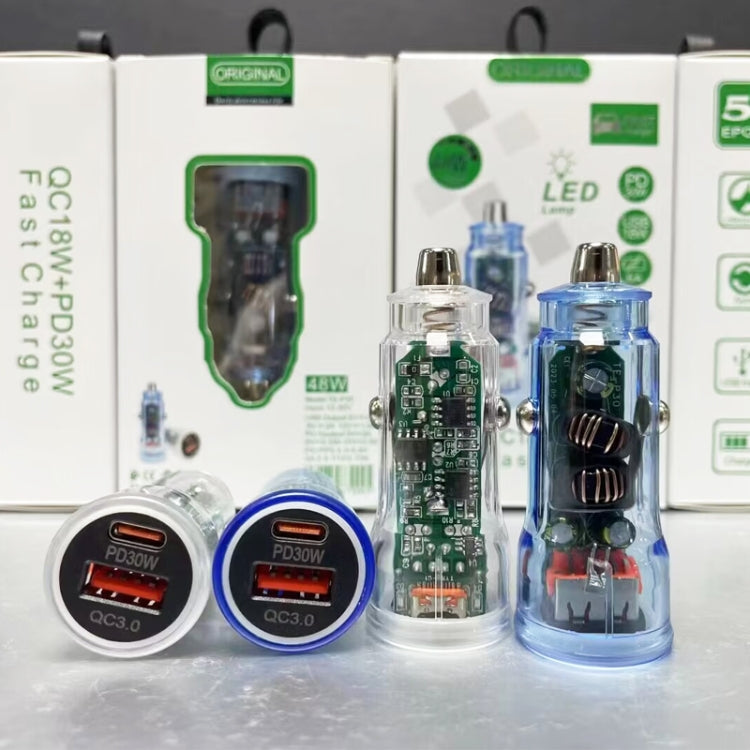 P35 48W PD30W+QC3.0 18W USB Transparent Car Quick Charge, P35 (Transparent), P35 (Transparent Blue)
