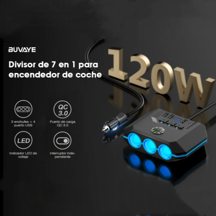 TR-52 With LED Voltage Display QC3.0 Car Fast Charging 3 Socket Adapter, TR-52